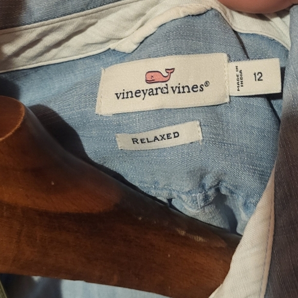 Vineyard Vines Chambray Blue Denim High Low Relaxed Fit Tunic Size 12 - Picture 3 of 5